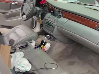 Čiščenje moj umazano avto s moj muca izpostavljena javno.