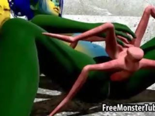 3d alien femme fatale obtient baisée par une mutated spider