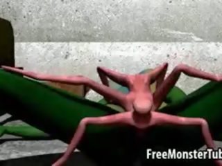 Xanh lục 3d deity được fucked lược cứng qua một người ngoài hành tinh spider