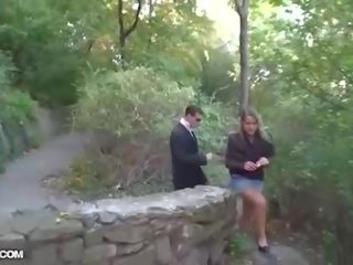 Outdoor dirty video scene with a blonde